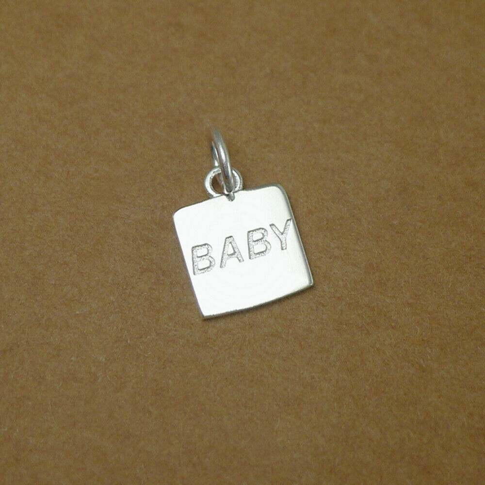 Sterling Silver BABY 7mm Square Pad Cube Disc Tag Pendant Charm - sugarkittenlondon