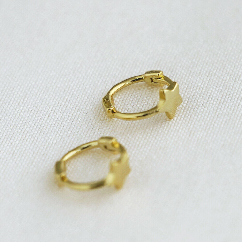 18K Gold Hinged Hoop Earrings with Mini Star, Square, and Triangle Shapes - sugarkittenlondon