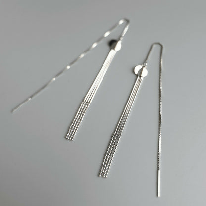 Sterling Silver Double Disc Dots Bead Tassel Pull Through Threader Earrings - sugarkittenlondon