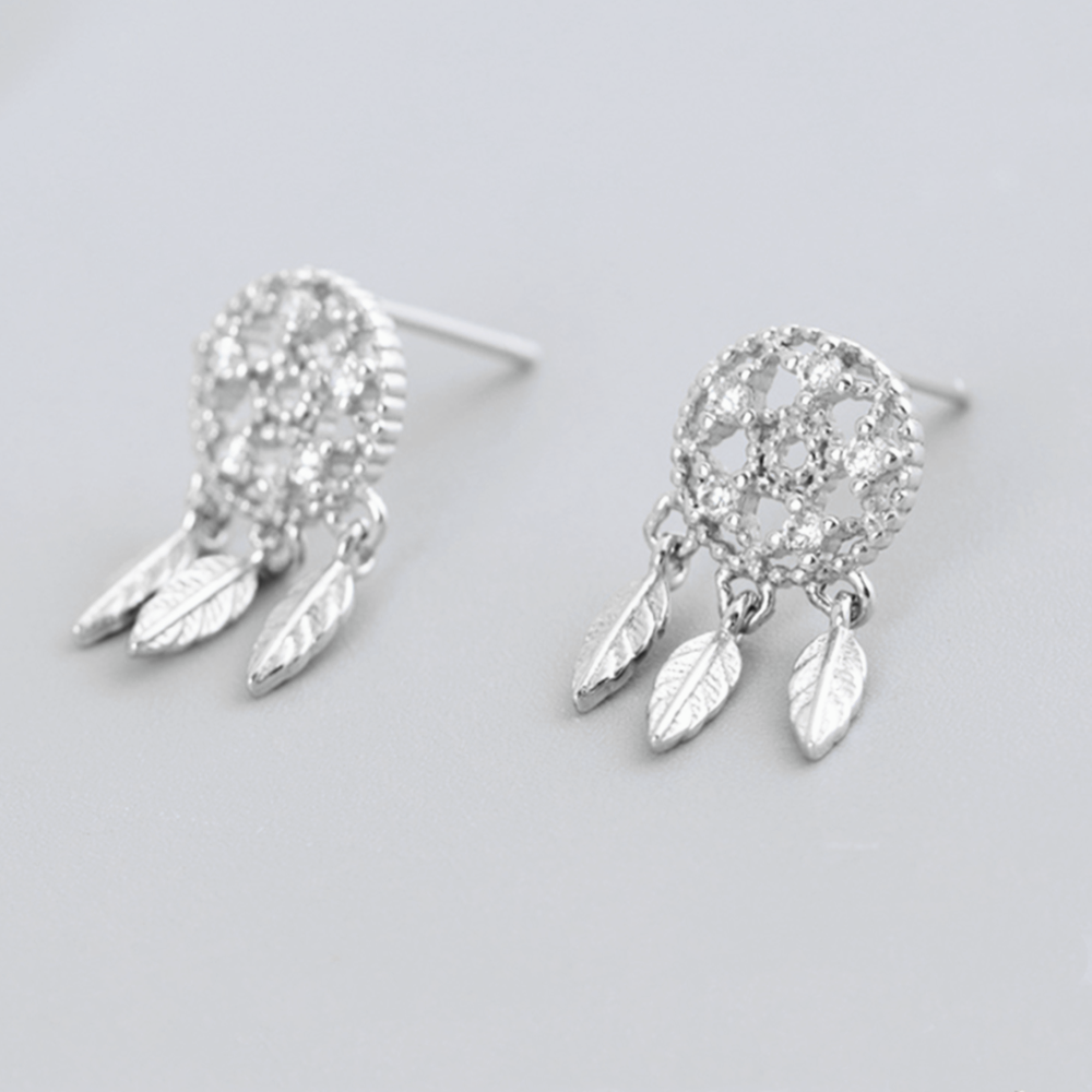 Sterling Silver Dreamcatcher Earrings With Crystal CZ Protection Jewellery - sugarkittenlondon