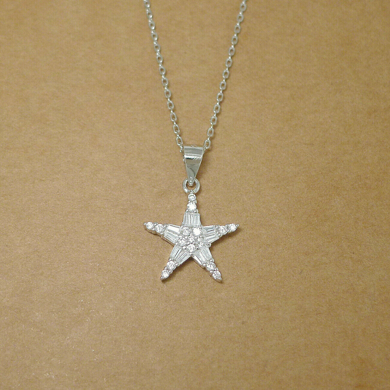 Sterling Silver 15mm Star Cubic Zirconia Pendant Necklace 3 Chains - sugarkittenlondon