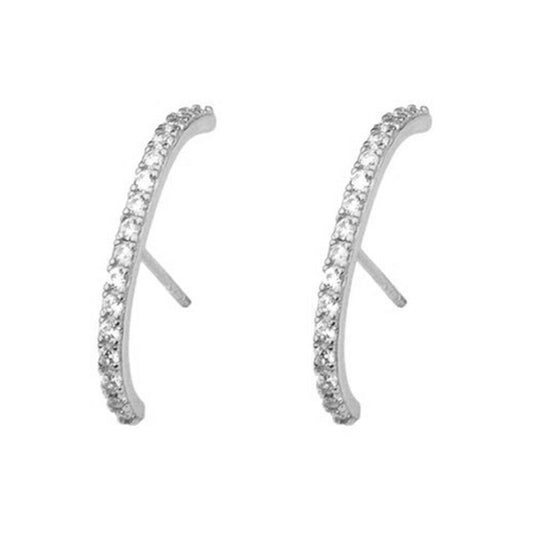 925 Sterling Silver Pave CZ Eternity Suspender Bar Line Cuff Stud Earrings - sugarkittenlondon