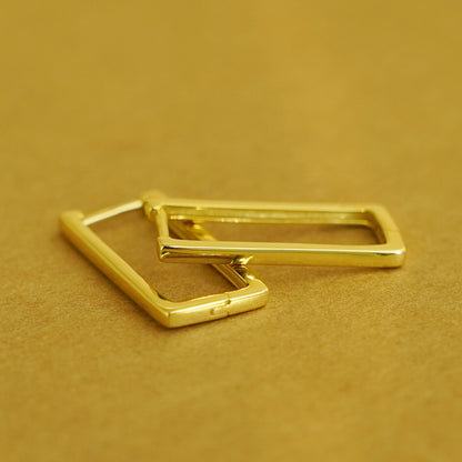 18K Gold on Sterling Silver Simple Long Line Square Huggie Hoop Drop Earrings - sugarkittenlondon