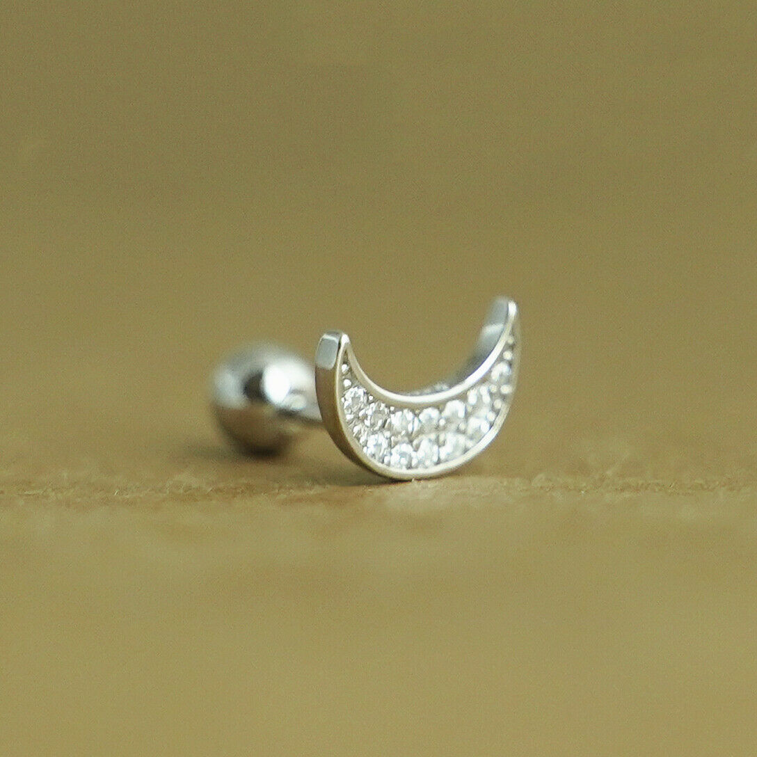 Sterling Silver Cubic Zirconia Moon Barbell Bead Ball Screw Back Stud Earrings - sugarkittenlondon