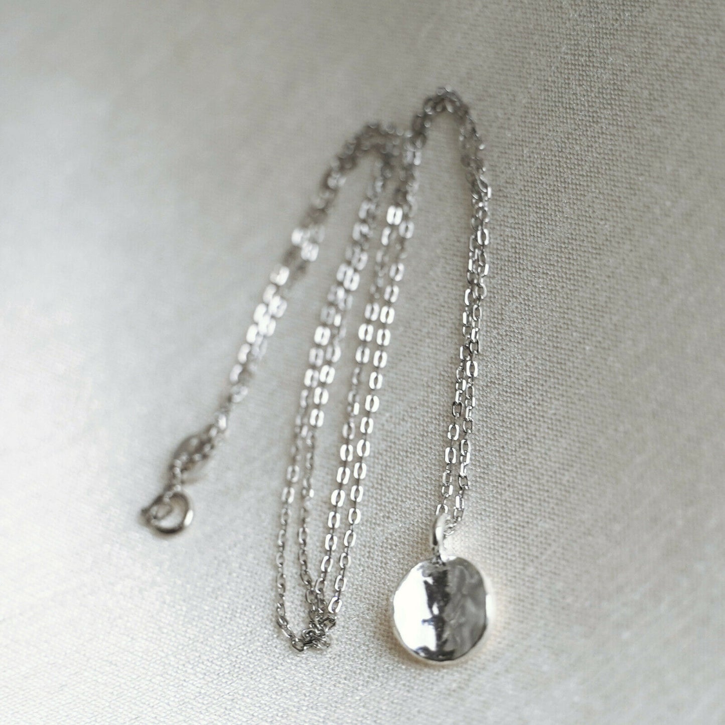 Sterling Silver Concave Hammered Bent Round Dot Disc Pebble Circle Charm - sugarkittenlondon