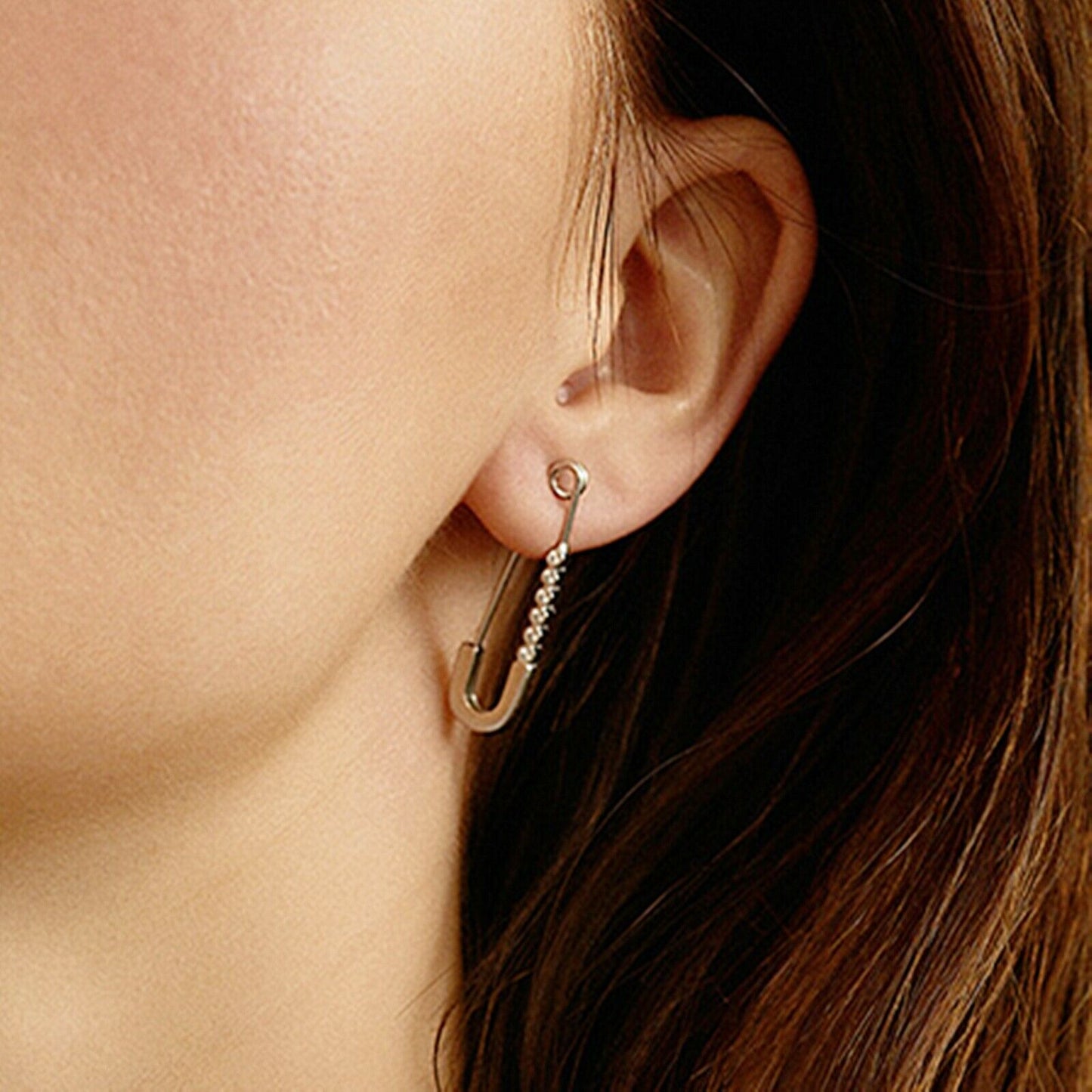 925 Sterling Silver Pin Hoop Earrings with CZ Beads and Paper Clip Design - sugarkittenlondon