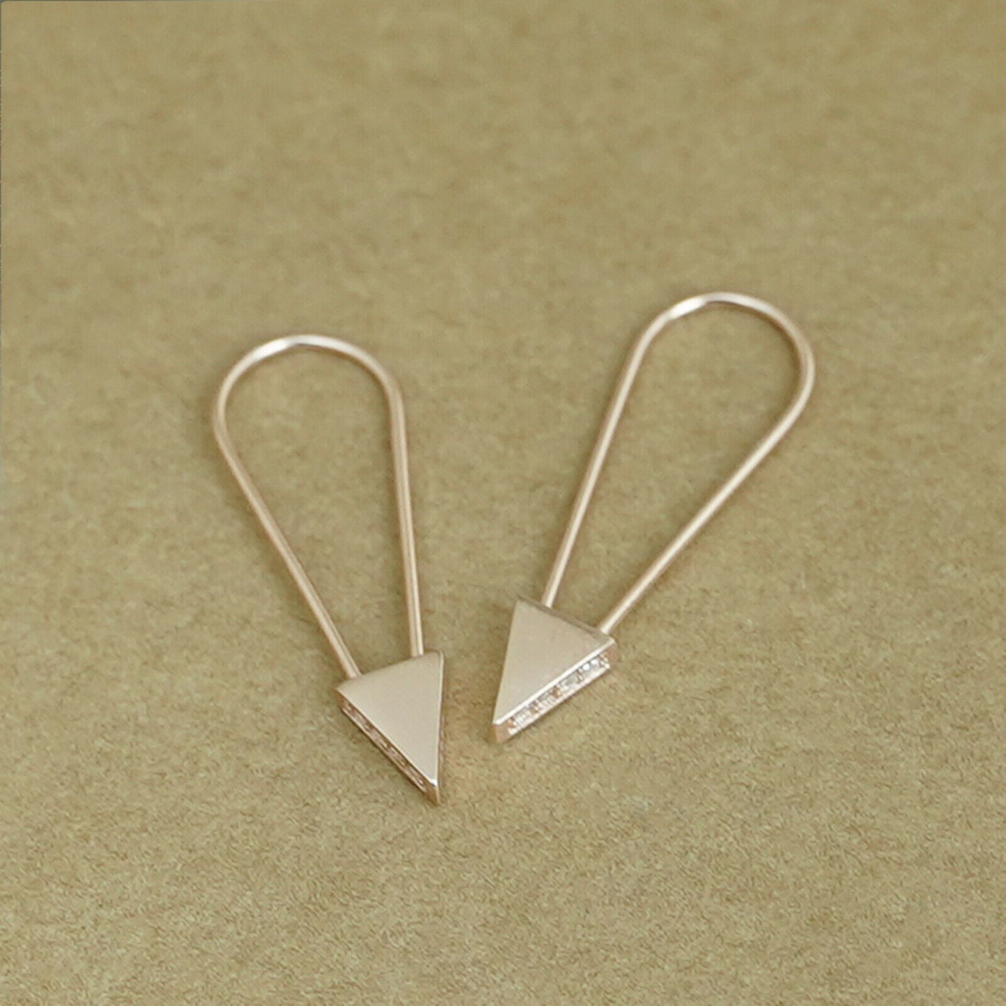 Sterling Silver Rose Gold Plated Triangle CZ Safety Pin Clip Hoop Drop Earrings - sugarkittenlondon