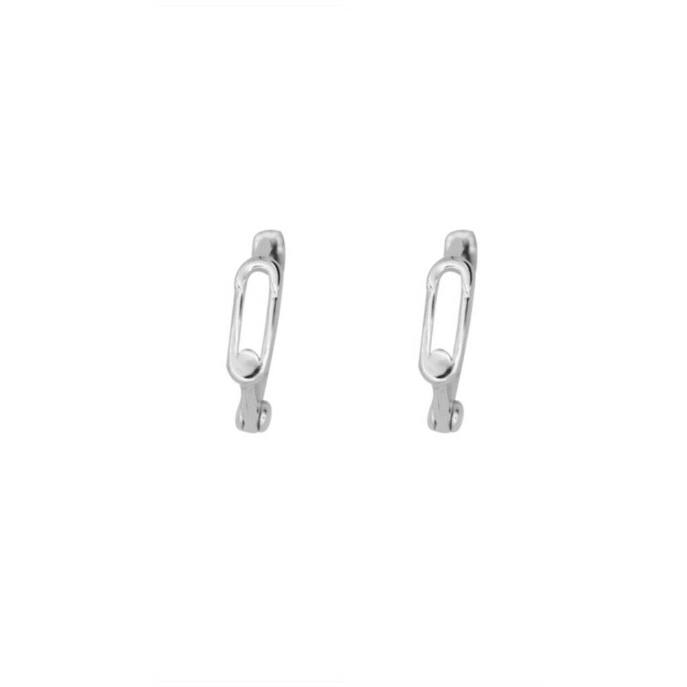 Sterling Silver Plain Small Safety Pin Cuff Hoop Huggie Earrings - sugarkittenlondon