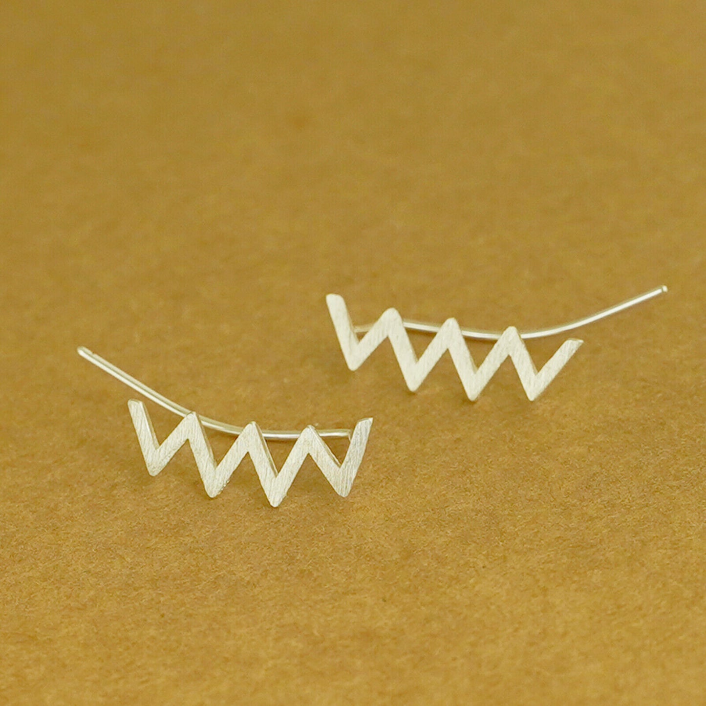 Sterling Silver Brushed Zigzag Wave Line Cuff Curved Climber Crawler Earrings - sugarkittenlondon