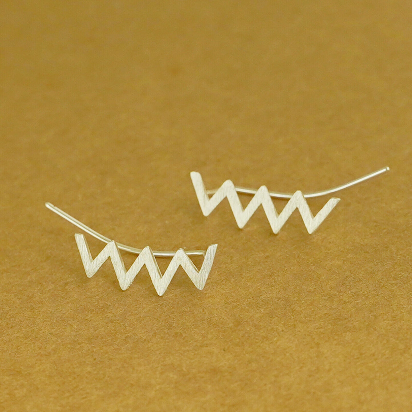 925 Sterling Silver Brushed Zigzag Wave Line Ear Climbers - sugarkittenlondon