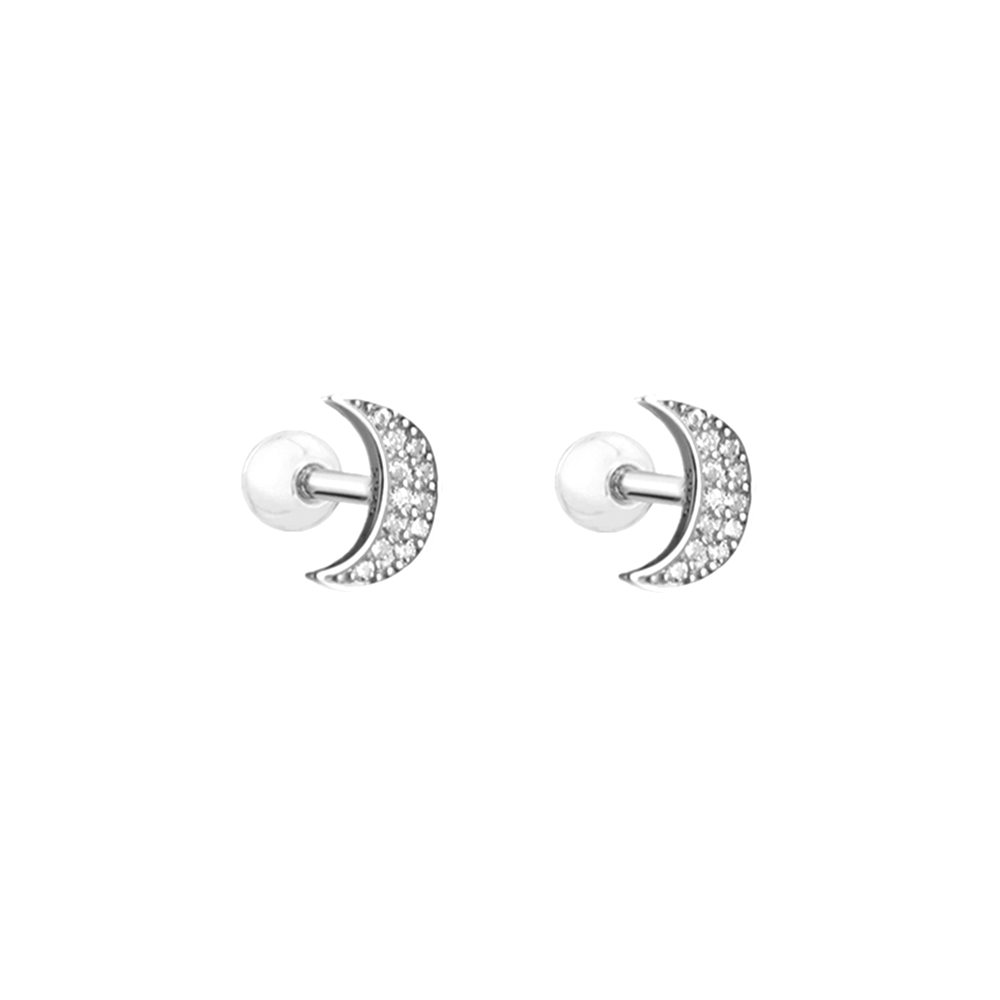 Sterling Silver Cubic Zirconia Moon Barbell Bead Ball Screw Back Stud Earrings - sugarkittenlondon