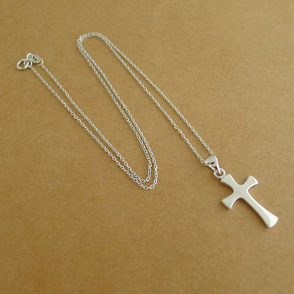 Sterling Silver Plain Shiny Polished Rounded Flared Cross Pendant Necklace - sugarkittenlondon