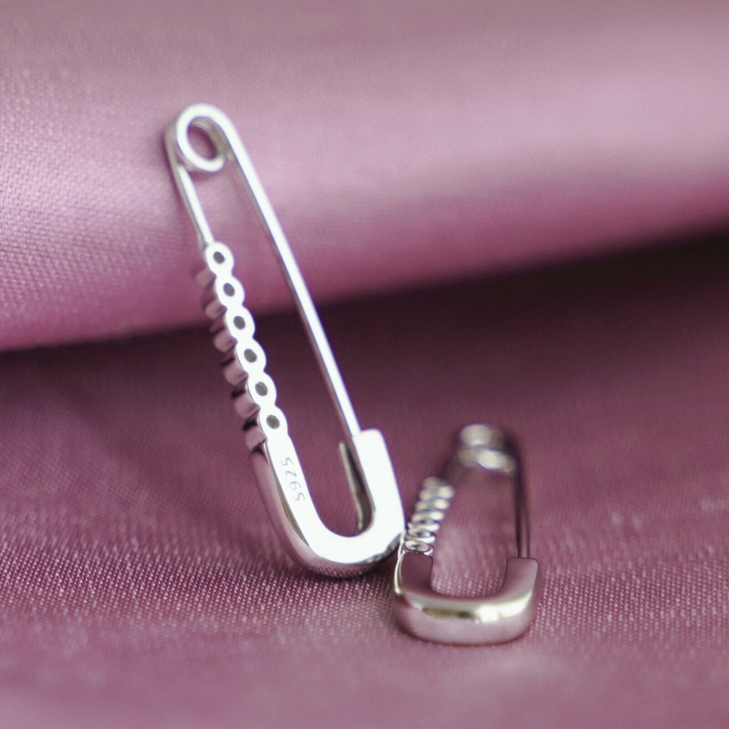 925 Sterling Silver Pin Hoop Earrings with CZ Beads and Paper Clip Design - sugarkittenlondon