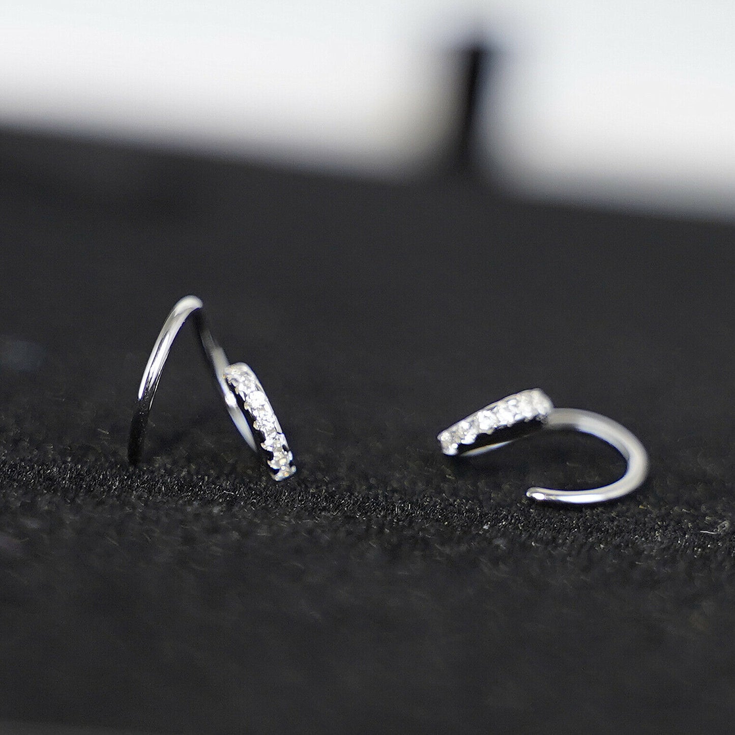 925 Sterling Silver Half Eternity CZ Twirl Wire Faux Double Piercing Earrings - sugarkittenlondon