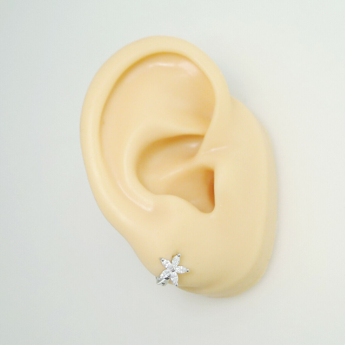 Sterling Silver White CZ Flower Huggie Hoop Earrings Jewellery 6mm - sugarkittenlondon