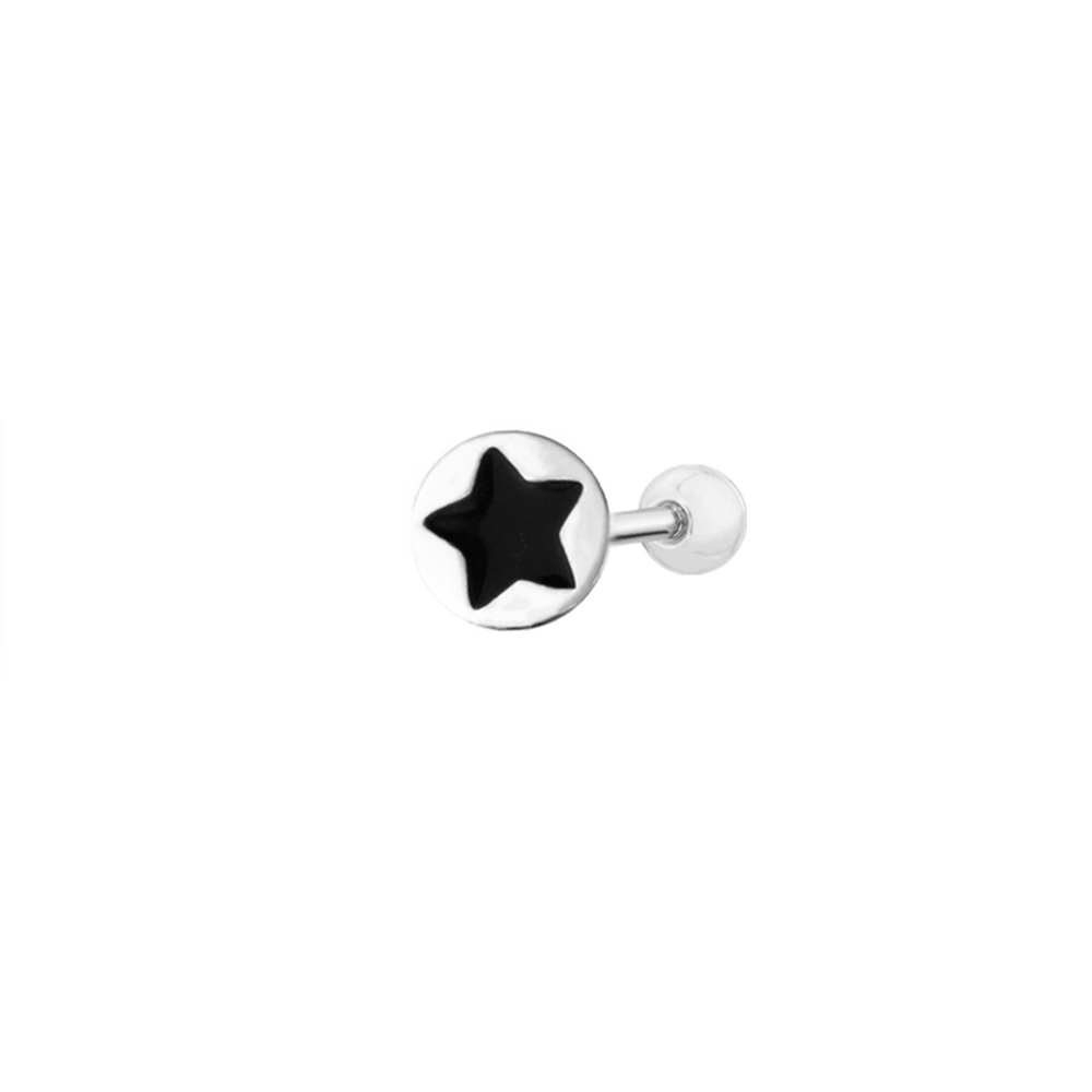 Sterling Silver Black Enamel Star Disc Dot Barbell Bead Ball Screw Back Earrings - sugarkittenlondon