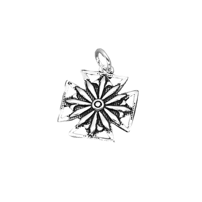Sterling Silver Oxidized Maltese Cross Fleur De Lis Star Cross Charm Pendant - sugarkittenlondon