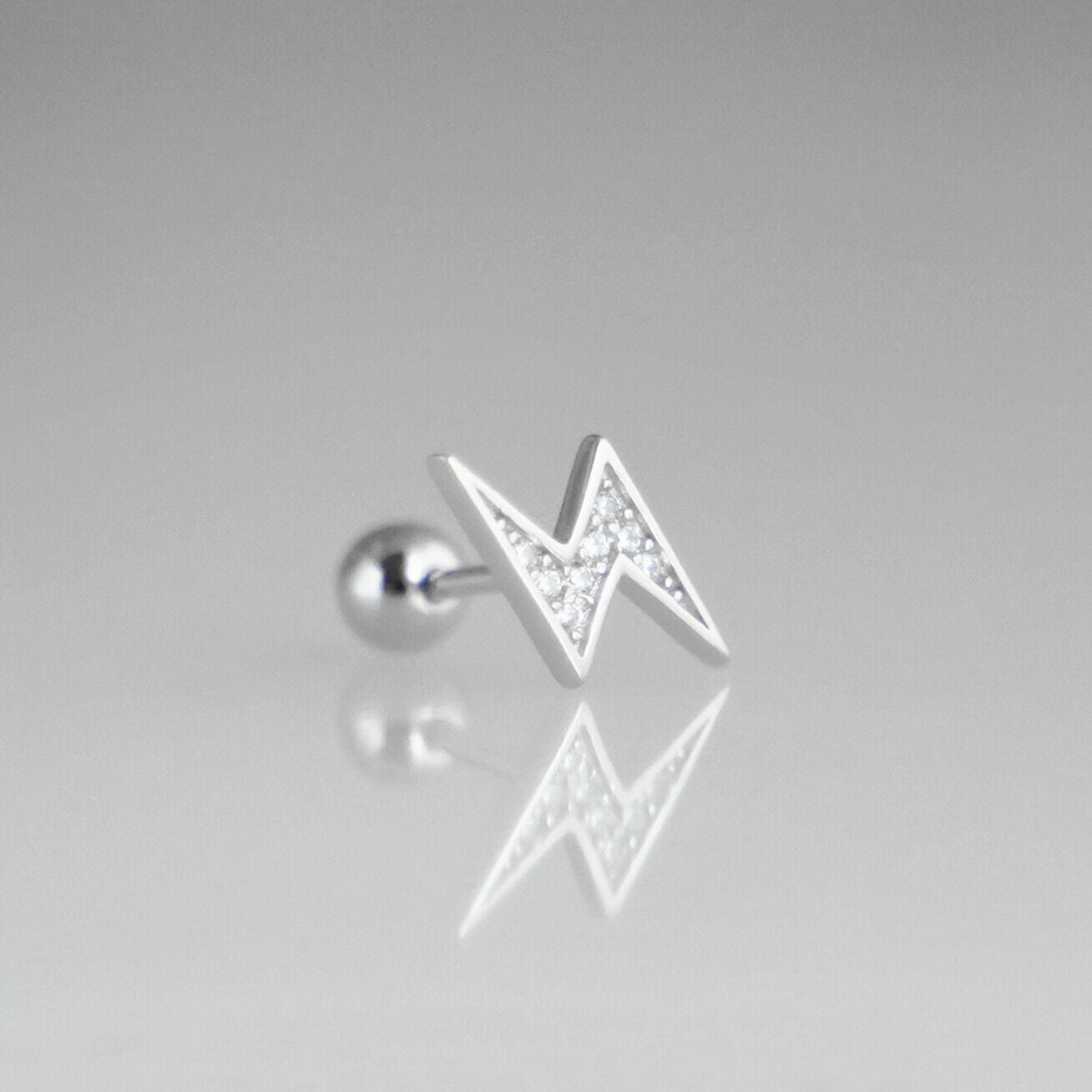 Sterling Silver CZ Lightning Bolt Barbell Bead Ball Screw Back Stud Earrings - sugarkittenlondon