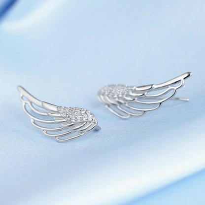 Sterling Silver Crystal Angel Wing Feather Cuff Crawler Climber Earrings - sugarkittenlondon