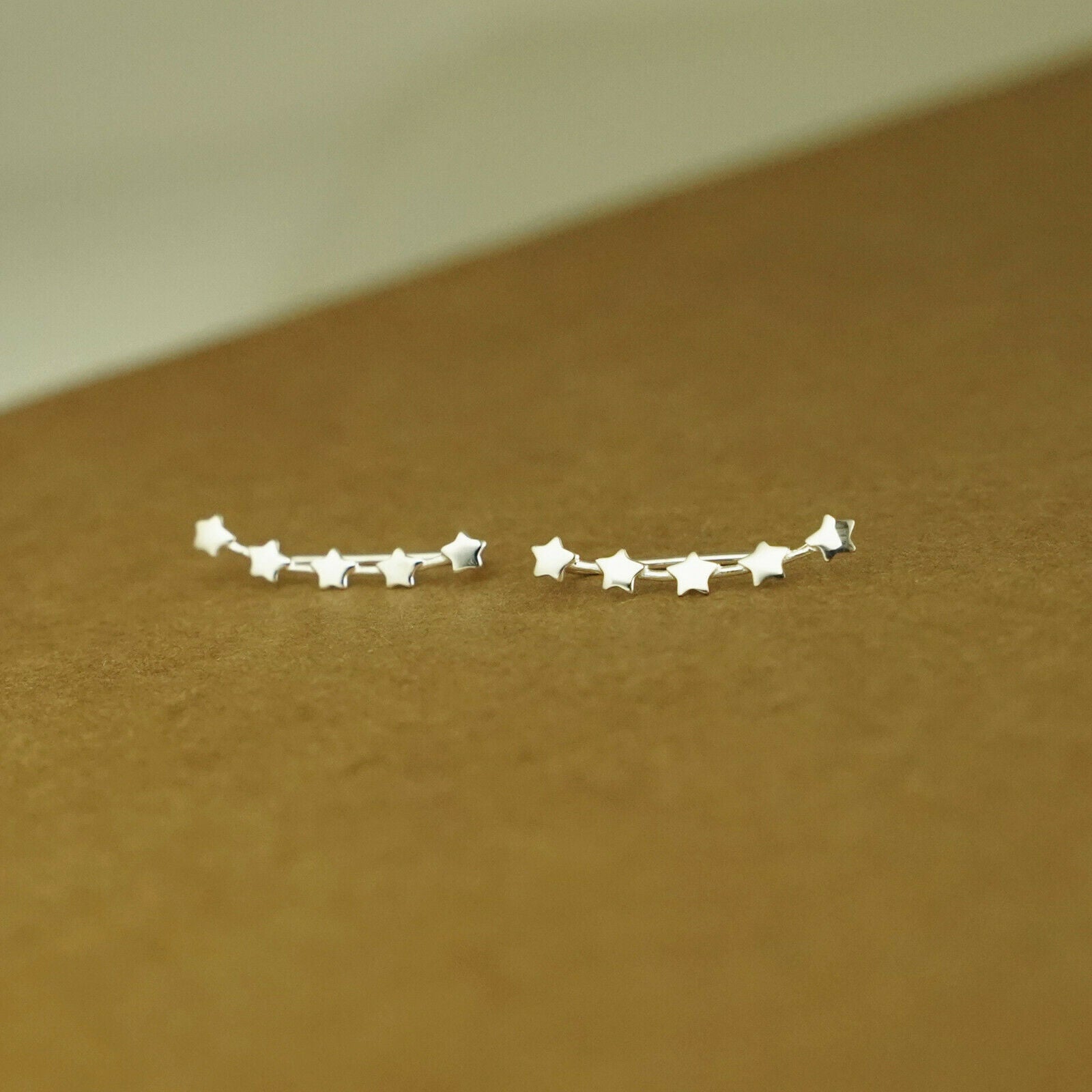 Sterling Silver Small Stacking Lucky Stars Vine Curved Climber Crawler Earrings - sugarkittenlondon