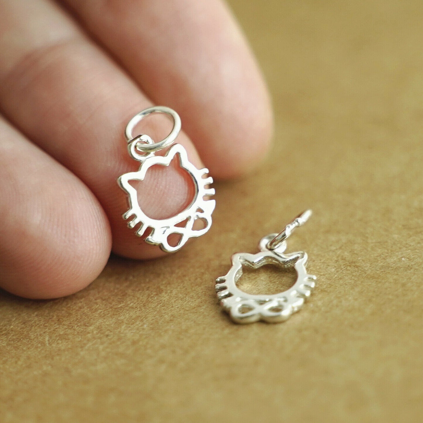 2 Sterling Silver Hollow Cat Kitten Infinity Charm Pendants - sugarkittenlondon