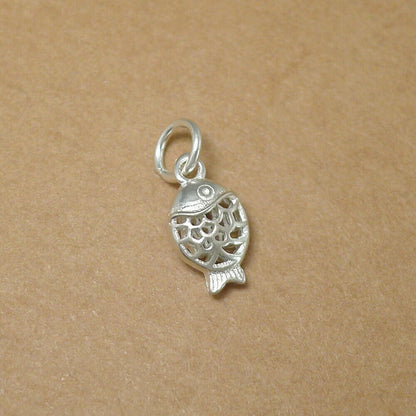 Sterling Silver Tiny 3D Hollow Out Gold Fish Charm Pendant Boxed - sugarkittenlondon