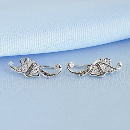 Sterling Silver Paved CZ Butterfly Wing Cuff Post Climber Crawler Earrings - sugarkittenlondon