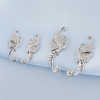 Sterling Silver Paved CZ Butterfly Wing Cuff Post Climber Crawler Earrings - sugarkittenlondon