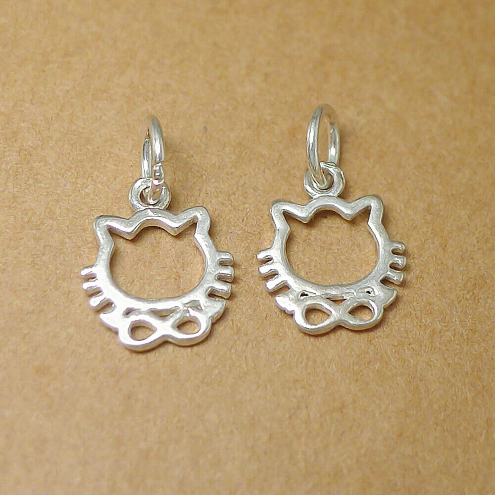 2 Sterling Silver Hollow Cat Kitten Infinity Charm Pendants - sugarkittenlondon