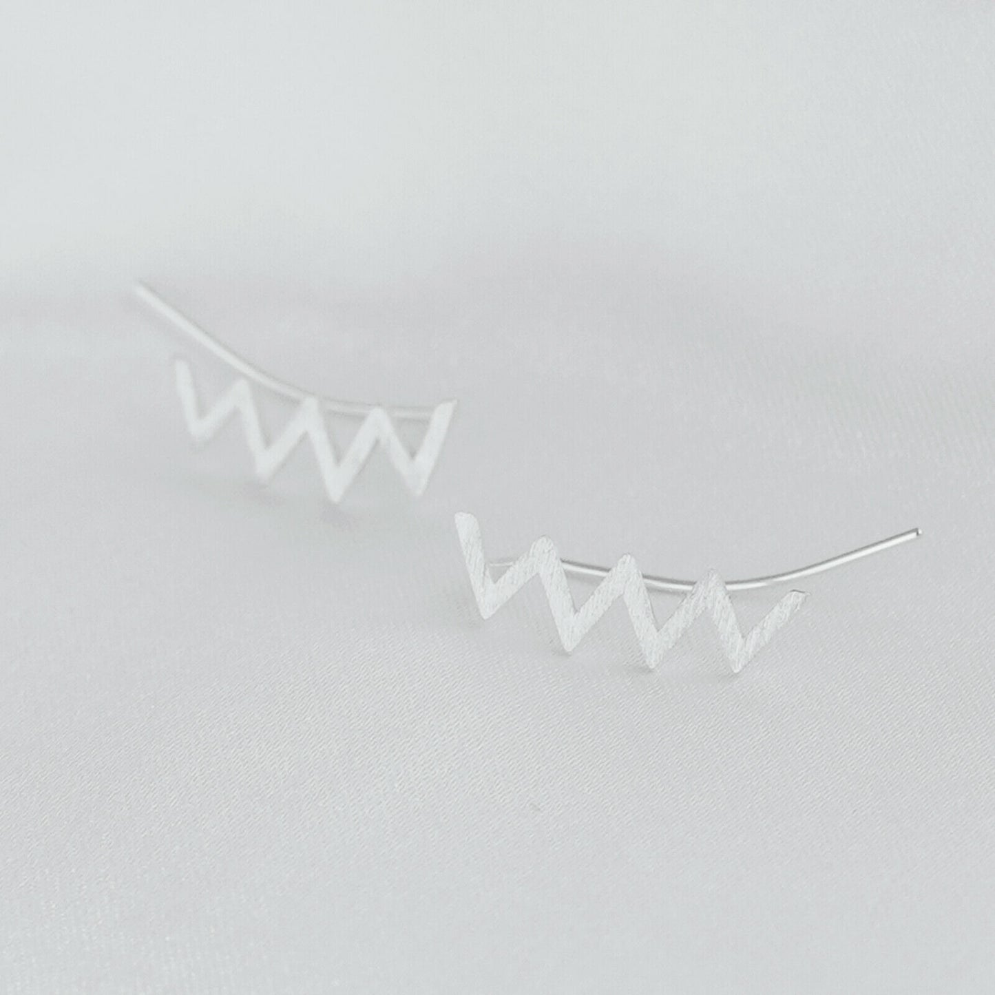 925 Sterling Silver Brushed Zigzag Wave Line Ear Climbers - sugarkittenlondon