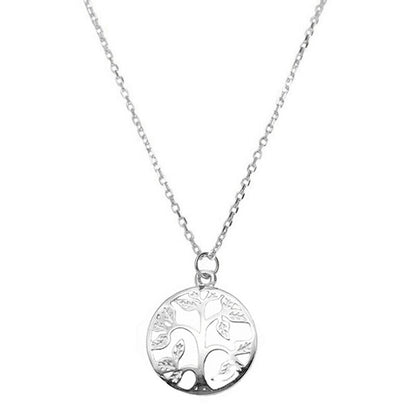 Sterling Silver Dome Circle Disc Tree of Life Family Tree Necklace 2 Tones - sugarkittenlondon