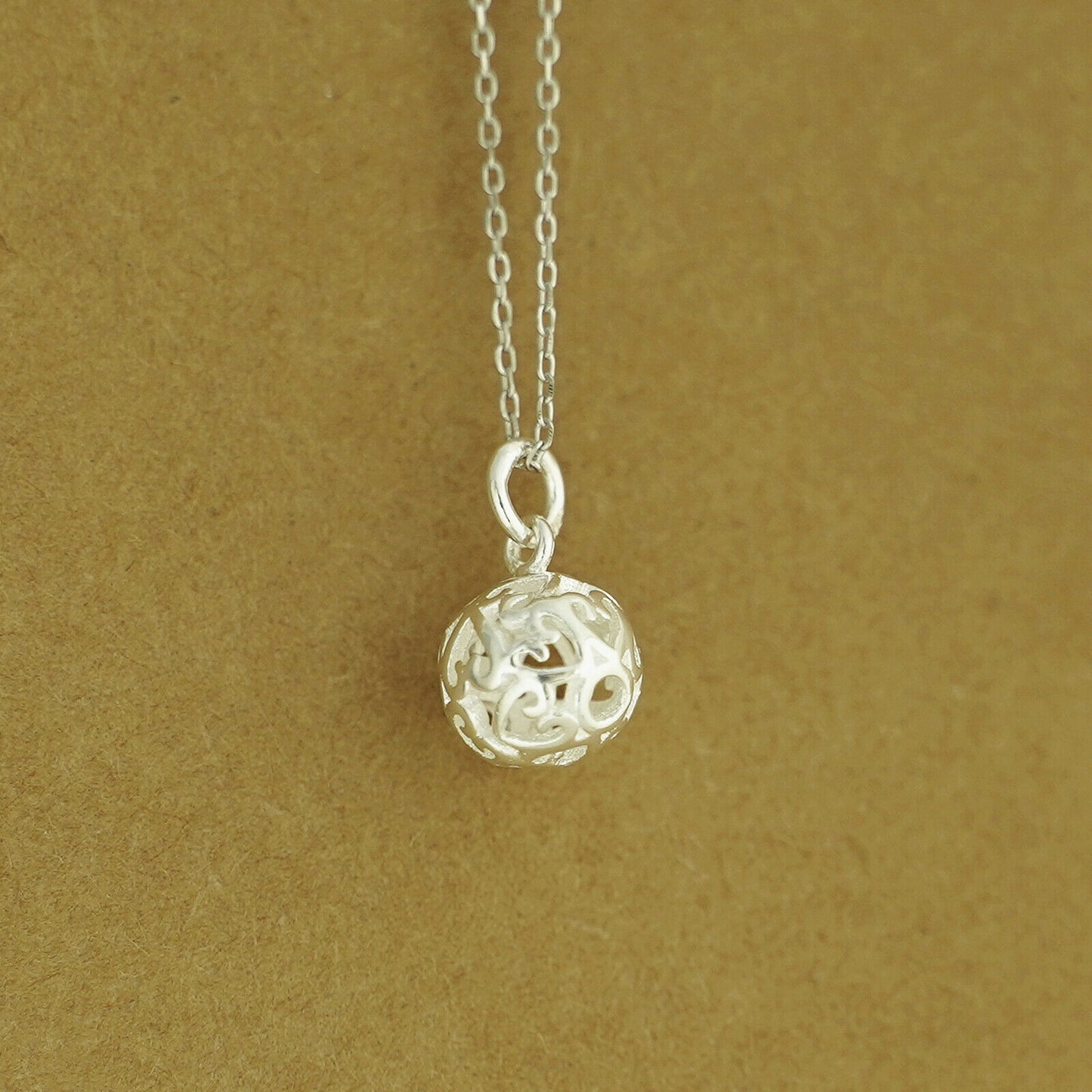 Sterling Silver Filigree 3D Love Heart Ball Charm Necklace Pendant 10mm 12mm - sugarkittenlondon