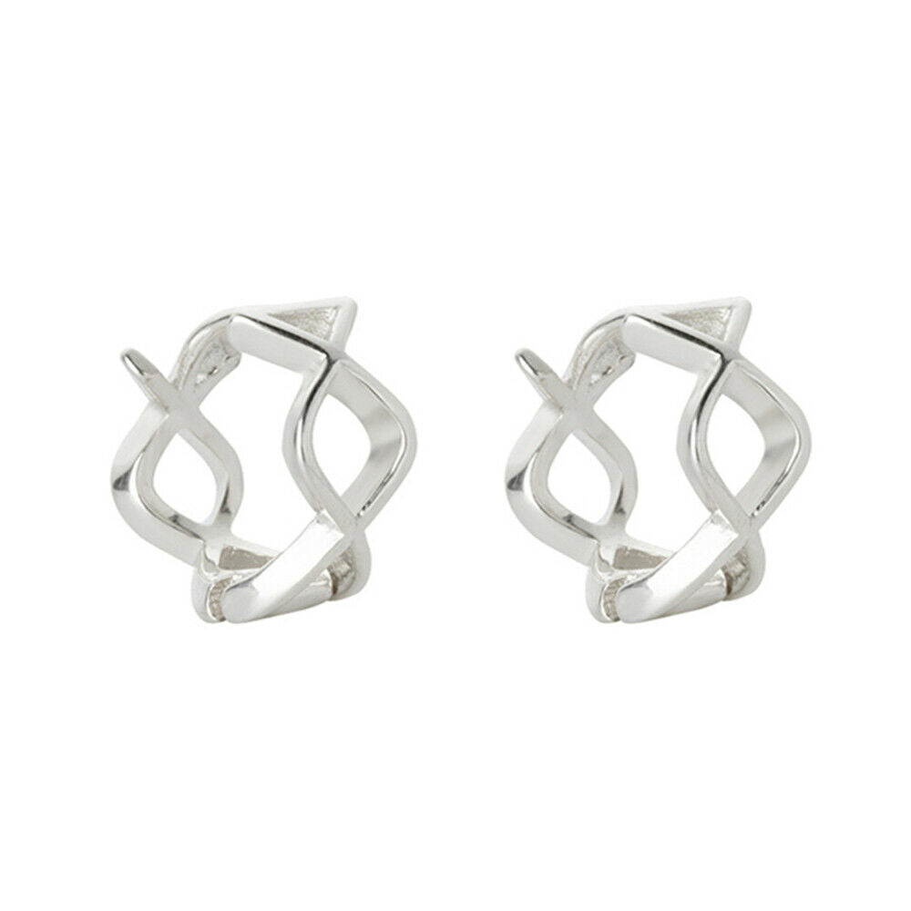Sterling Silver 925 Criss Cross Infinity Twist Wire Hoop Huggie Earrings Boxed - sugarkittenlondon