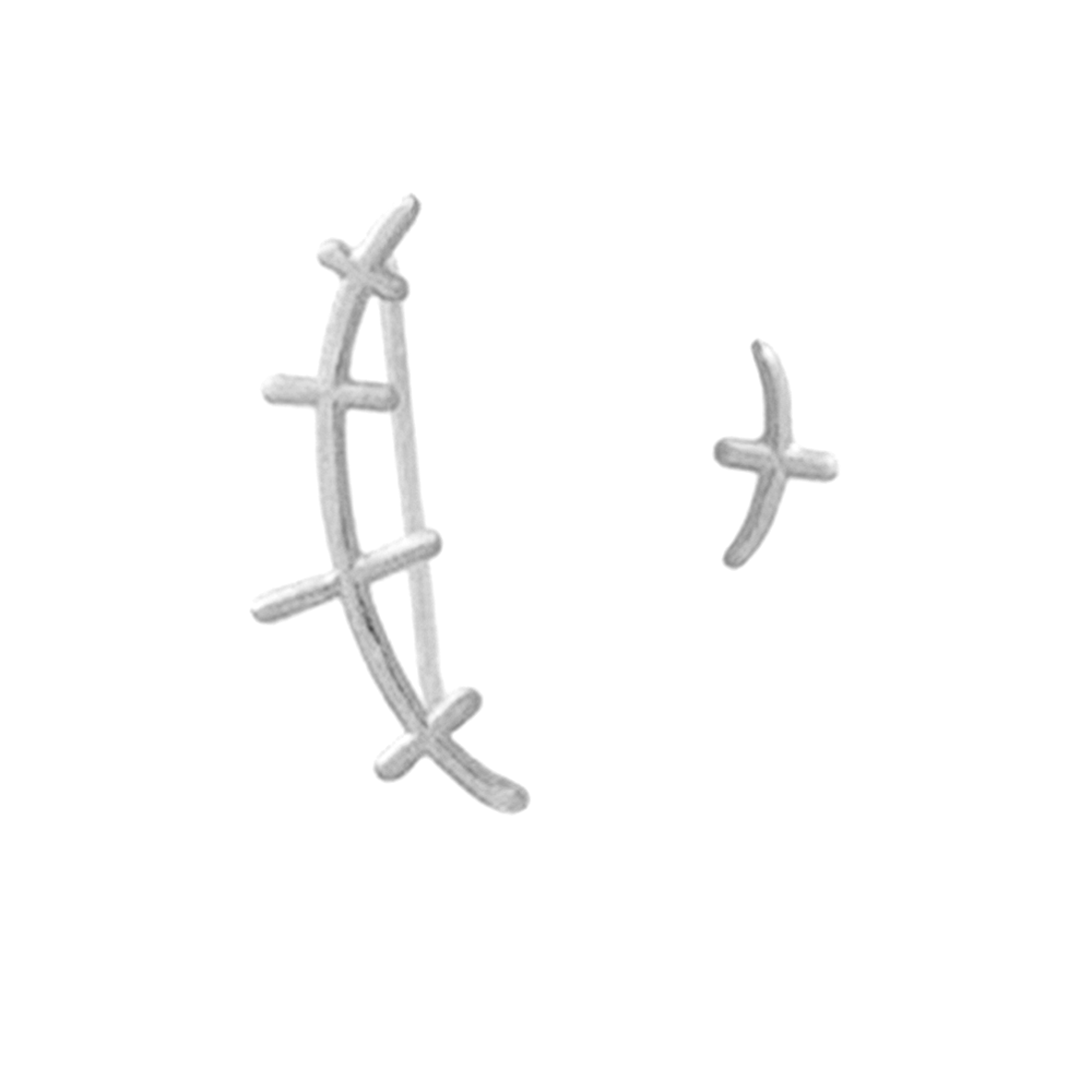 Sterling Silver Asymmetrical Wavy Vine Line Thorn Cross Climber Crawler Earrings - sugarkittenlondon