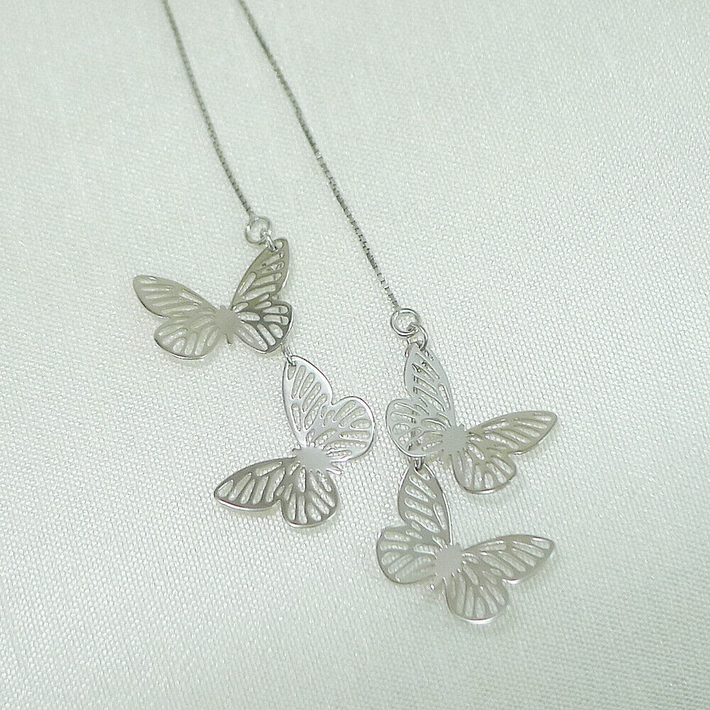 Sterling Silver Butterfly Threader Earrings - Lightweight Dangle Drop Pull Through Ear Jewelry - sugarkittenlondon