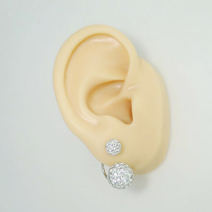 Sterling Silver Shamballa White Crystal Glitter Balls Drop Jacket Earrings - sugarkittenlondon