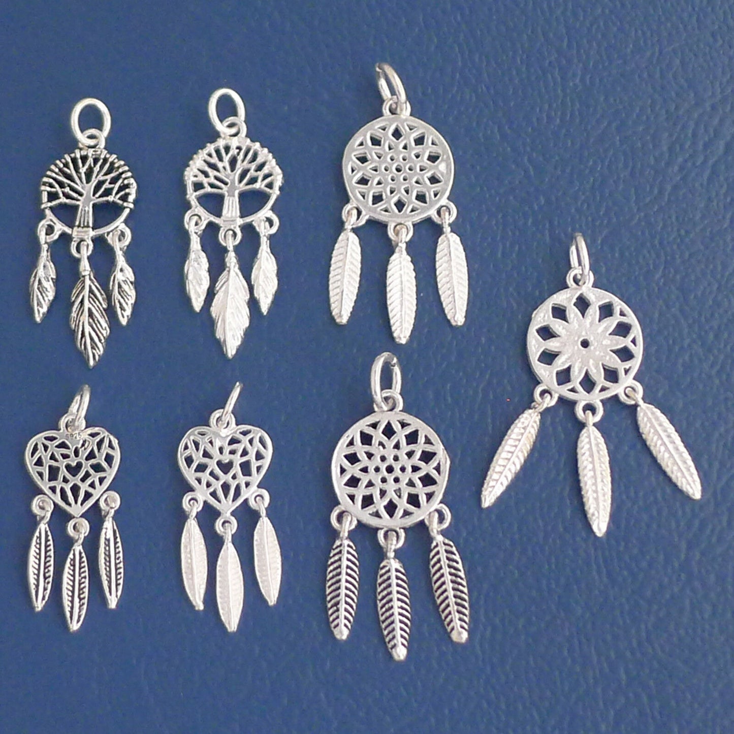 Sterling Silver Tree of Life Pendant with Dream Catcher, Heart, and Feather Charms - sugarkittenlondon