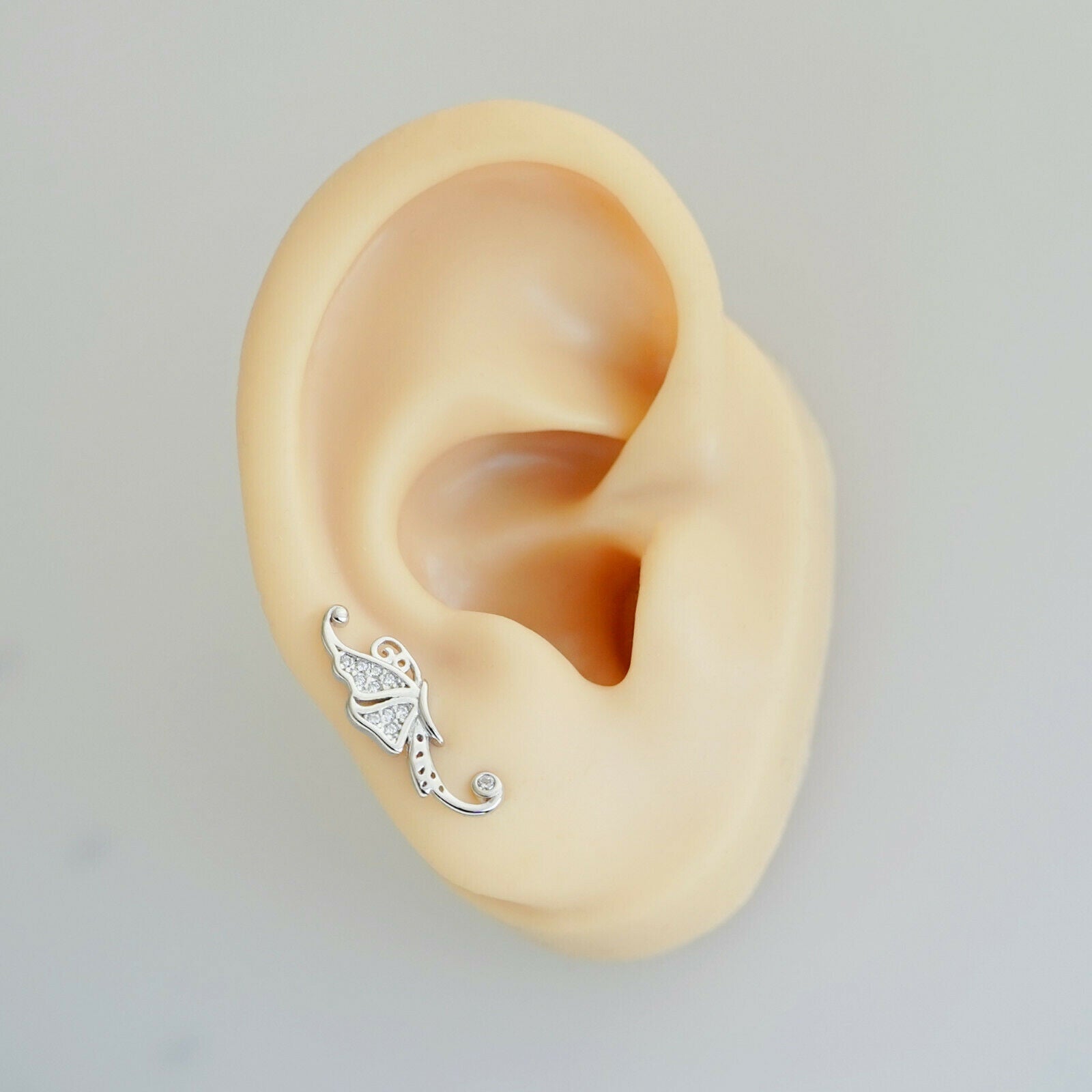 Sterling Silver Paved CZ Butterfly Wing Cuff Post Climber Crawler Earrings - sugarkittenlondon