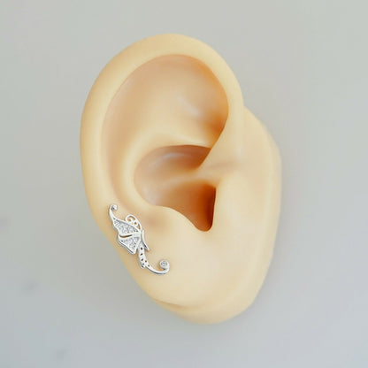 Sterling Silver Paved CZ Butterfly Wing Cuff Post Climber Crawler Earrings - sugarkittenlondon