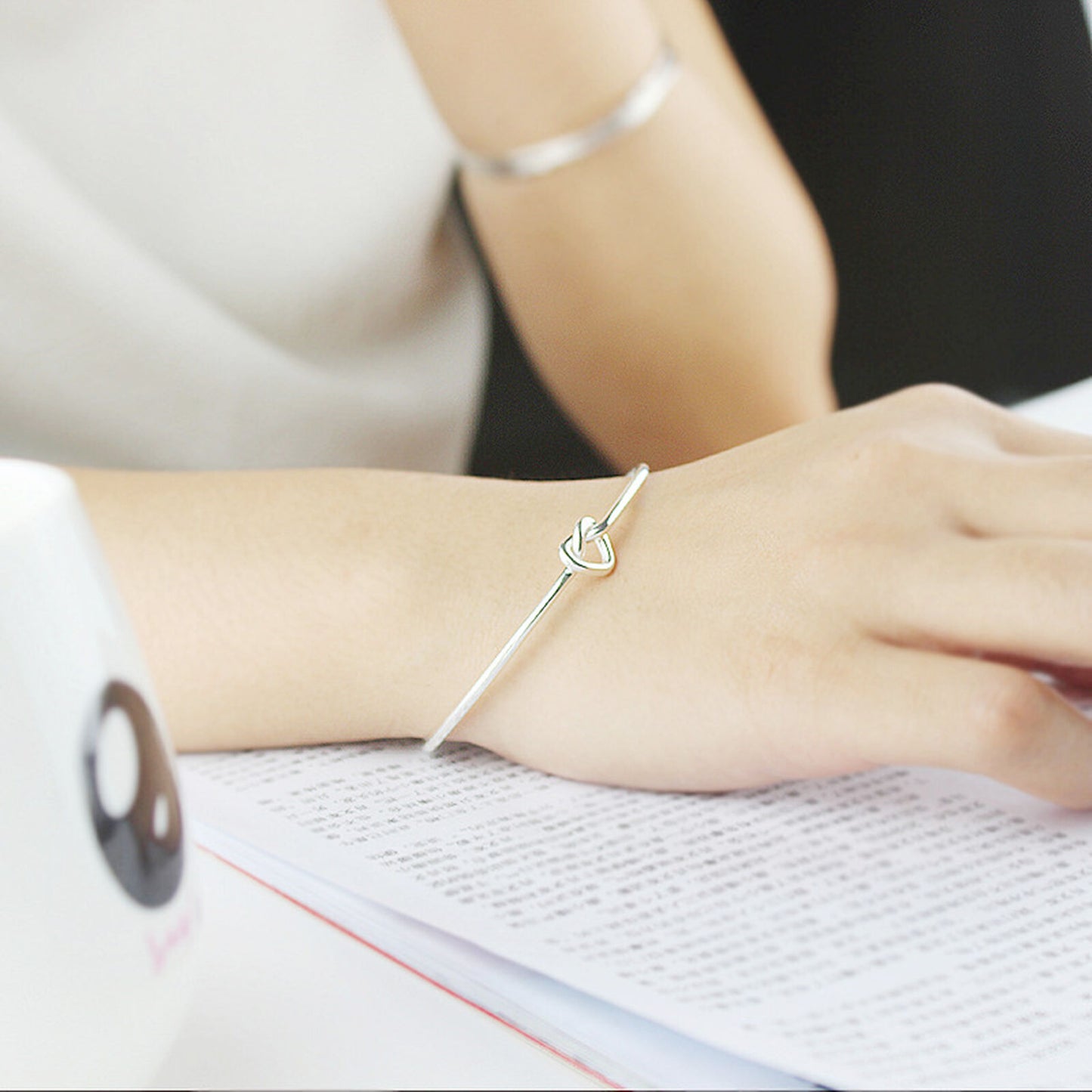 Love Knot Bangle Bracelet in Sterling Silver, 50 x 60mm | Adjustable bracelet - sugarkittenlondon