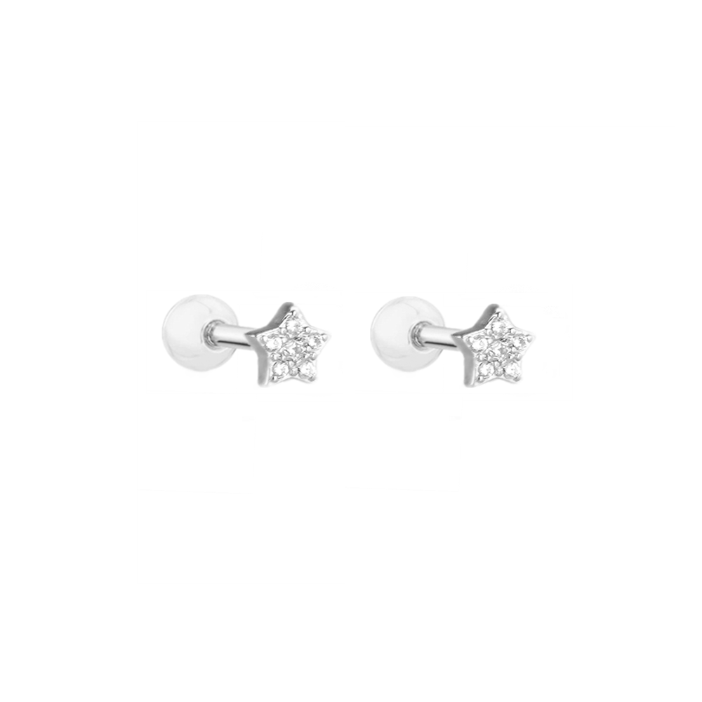 Sterling Silver Mini Shiny CZ Star Barbell Bead Ball Screw Back Earrings 3 Tones - sugarkittenlondon