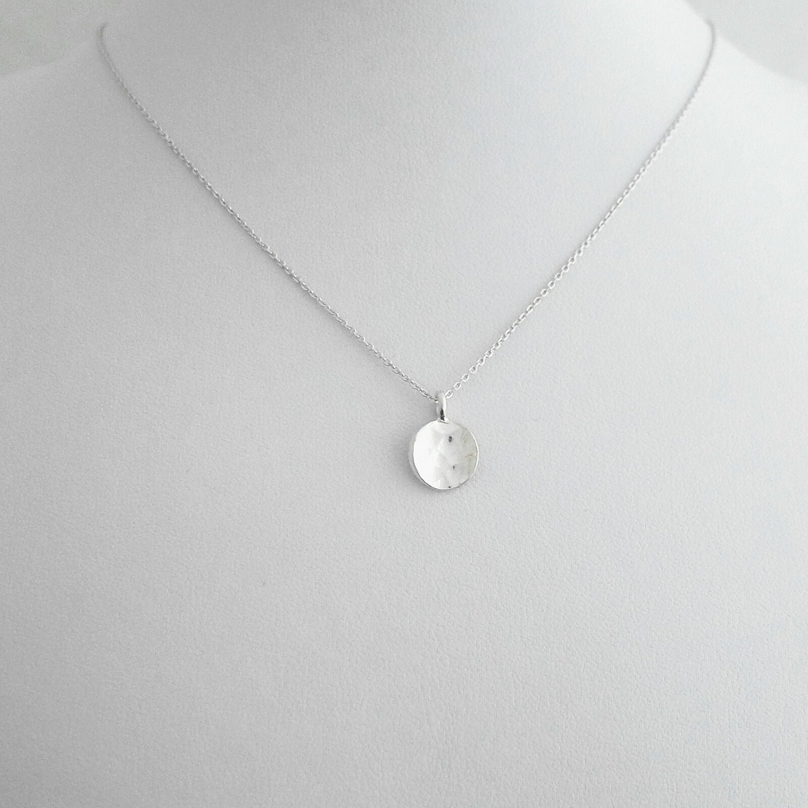 Sterling Silver Concave Hammered Bent Round Dot Disc Pebble Circle Charm - sugarkittenlondon