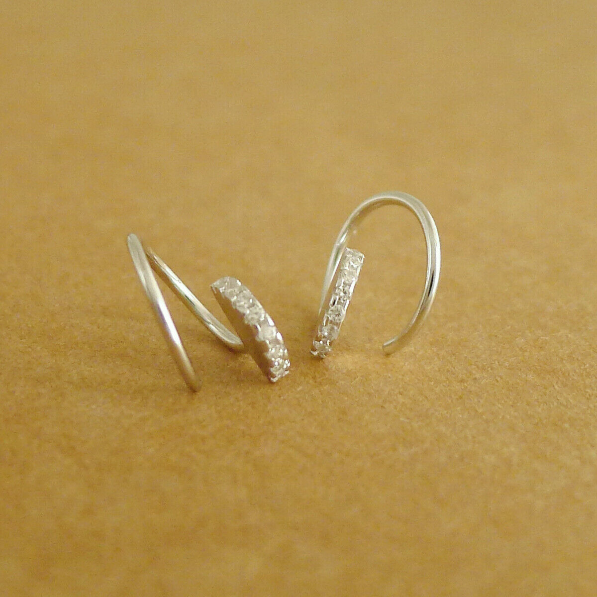 925 Sterling Silver Half Eternity CZ Twirl Wire Faux Double Piercing Earrings - sugarkittenlondon