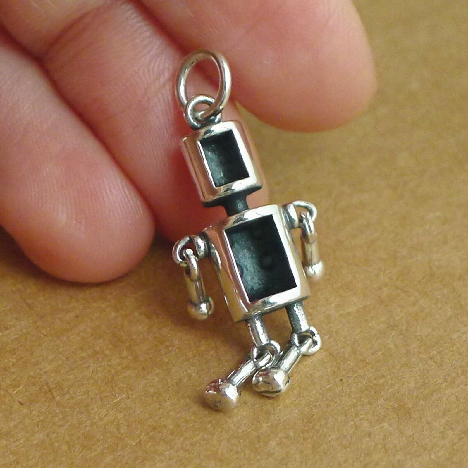Sterling Silver Hollow 3D Moving Tin Man Robot Charm Pendant Necklace - sugarkittenlondon