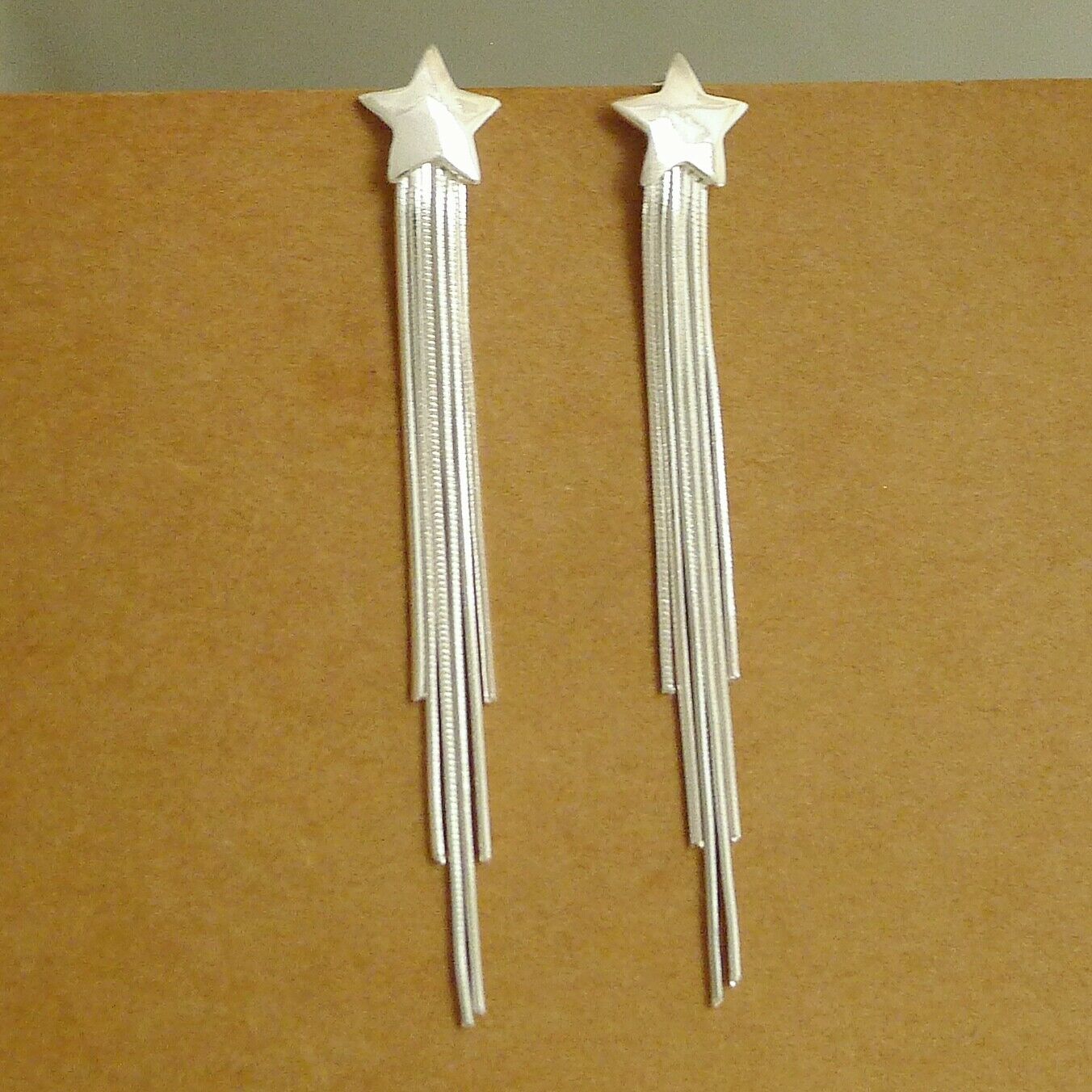 Sterling Silver Long Star Tassel Cascade Chain Drop Dangle Earrings - sugarkittenlondon