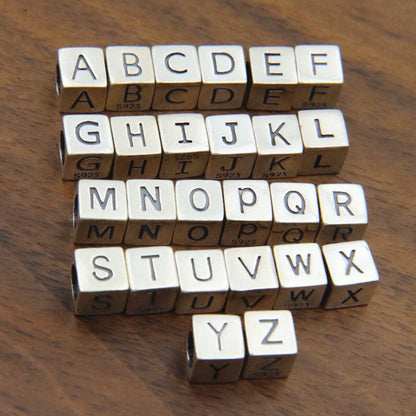 Sterling Silver Oxidized Cube A-Z Letter Alphabet Initial Sliding Spacer Charm Beads - sugarkittenlondon