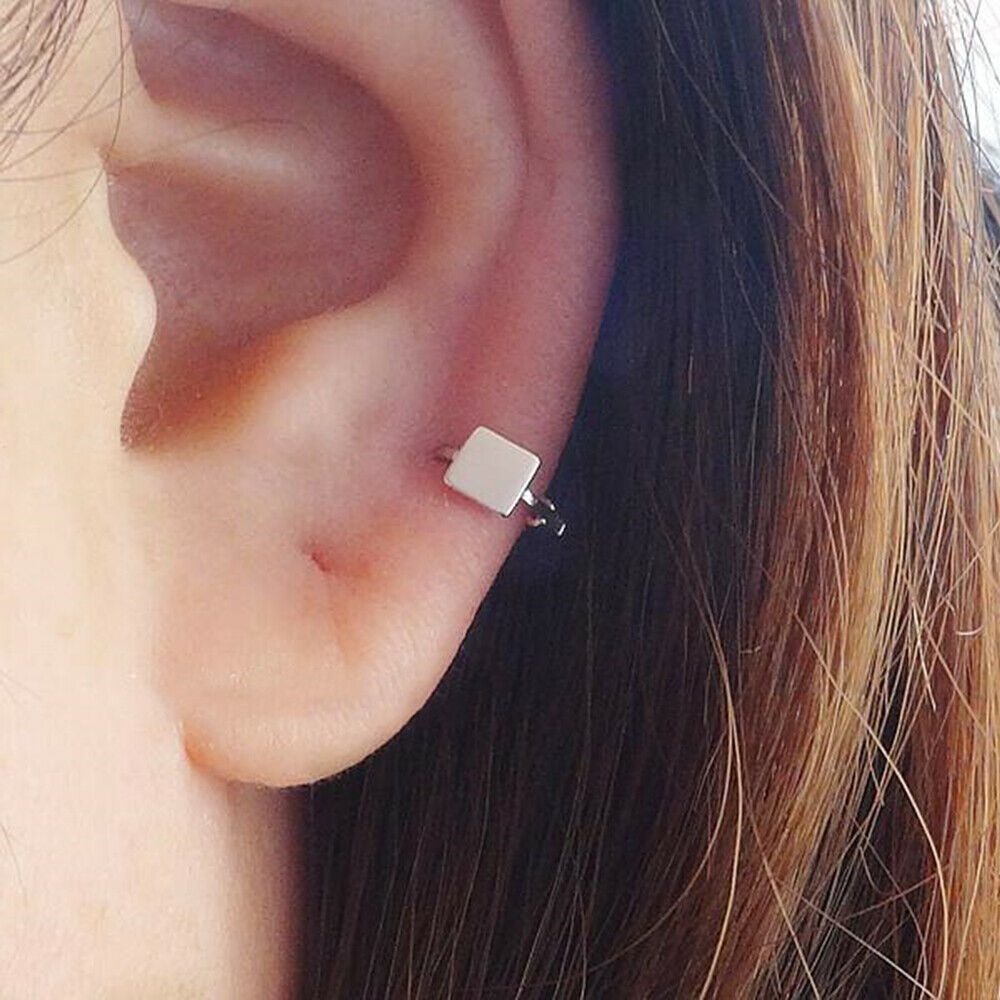 Sterling Silver Mini Hoop Plain Star Square Triangle Huggie Hinged Earrings - sugarkittenlondon