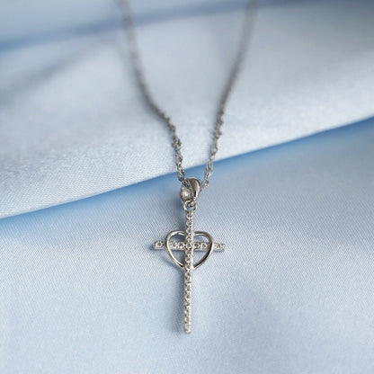 Sterling Silver Heart Cross Paved CZ Infinity Love Pendant Necklace Boxed - sugarkittenlondon