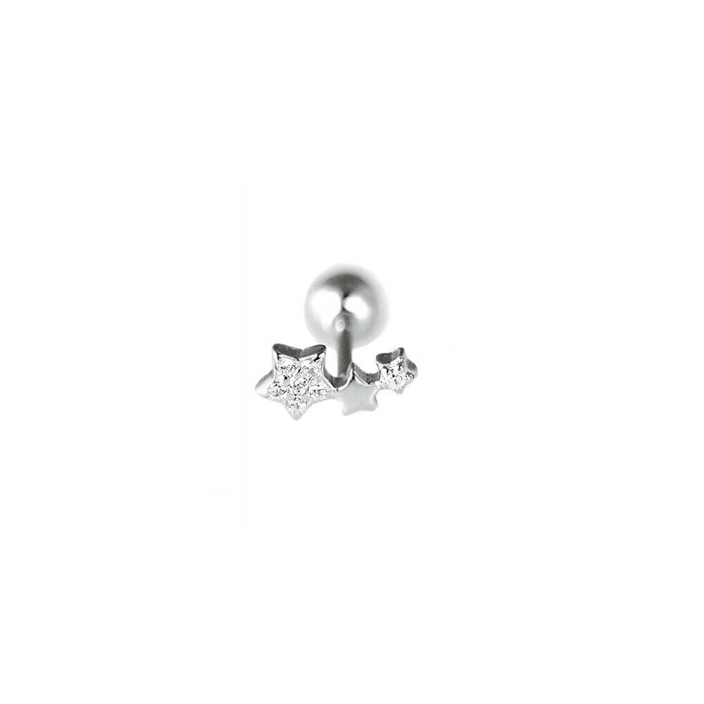 925 Sterling Silver Barbell Bead Ball Screw Back Star Earrings - sugarkittenlondon