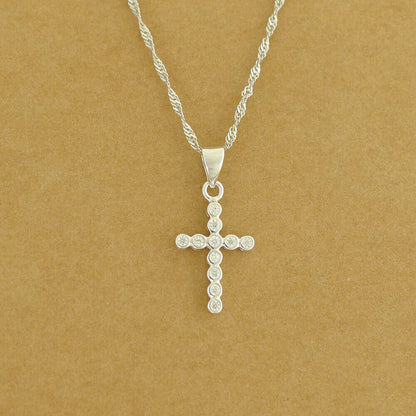 Sterling Silver Bezel Set Bubble Rounds CZ Cross Pendant Necklace 2 Chains - sugarkittenlondon